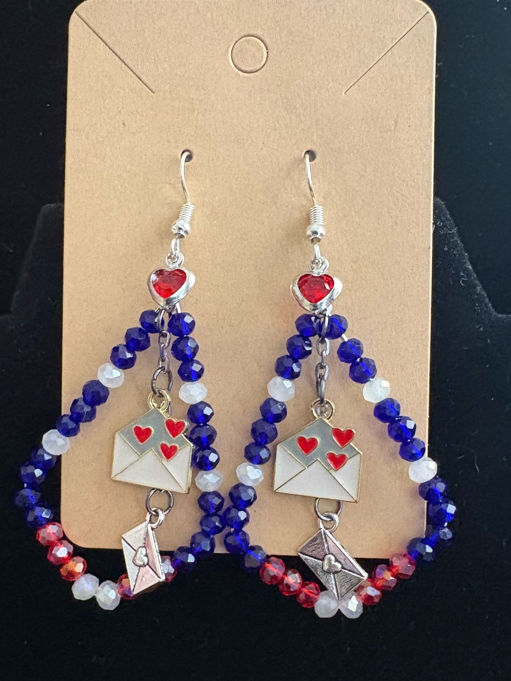 USPS Blue & Red Beaded Love Letter Dangle Earrings
